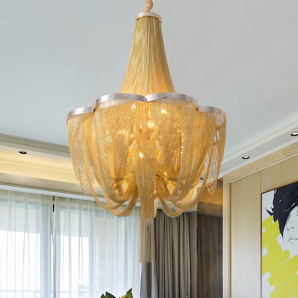 Long-Tail Aluminum Chain Tassel Round Chandelier