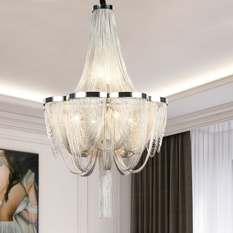 Long-Tail Aluminum Chain Tassel Round Chandelier