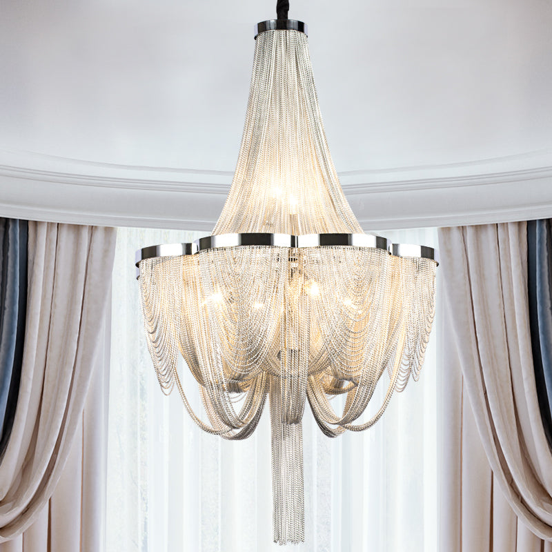 Long-Tail Aluminum Chain Tassel Round Chandelier