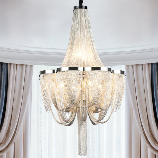 Long-Tail Aluminum Chain Tassel Round Chandelier
