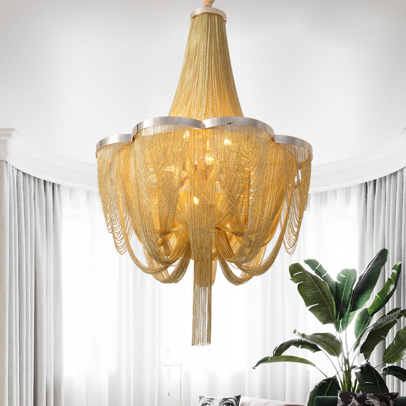 Long-Tail Aluminum Chain Tassel Round Chandelier