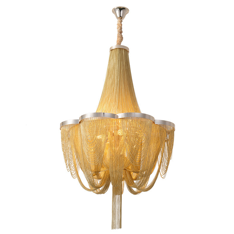 Long-Tail Aluminum Chain Tassel Round Chandelier