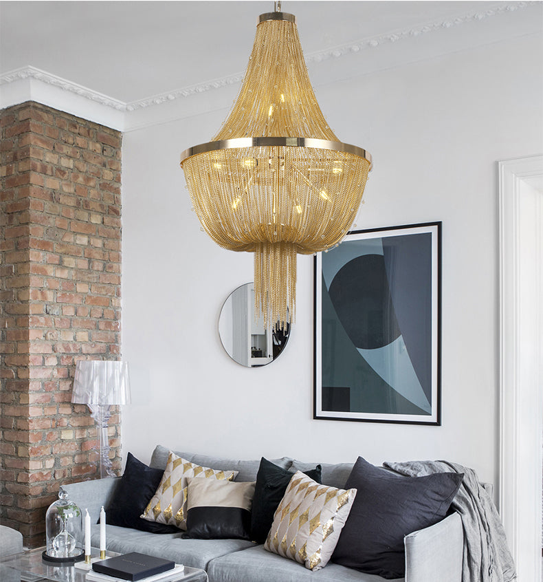 Gold Aluminum Chain Round Tassel Chandelier Diameter 22"