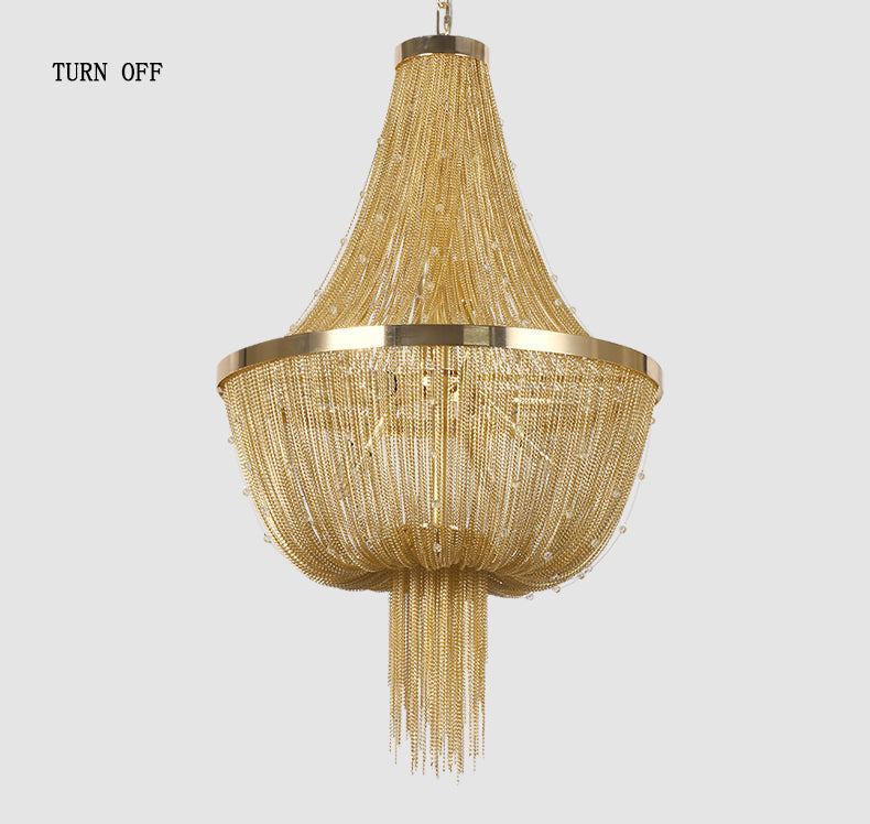 Gold Aluminum Chain Round Tassel Chandelier Diameter 22"