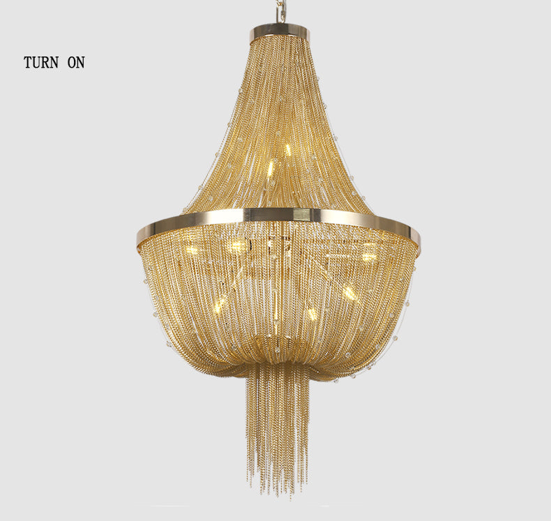 Gold Aluminum Chain Round Tassel Chandelier Diameter 22"