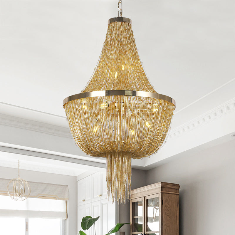 Gold Aluminum Chain Round Tassel Chandelier Diameter 22"
