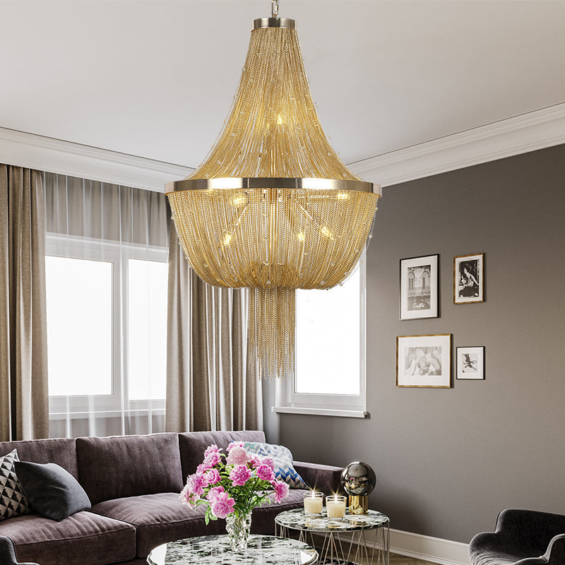 Gold Aluminum Chain Round Tassel Chandelier Diameter 22"