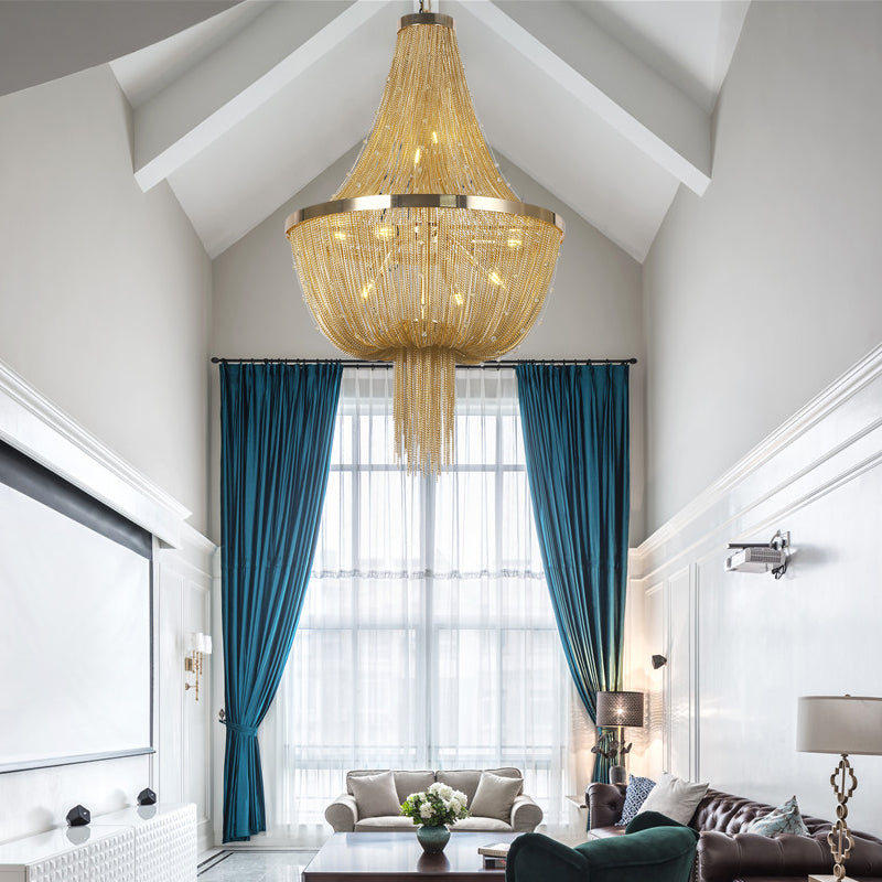 Gold Aluminum Chain Round Tassel Chandelier Diameter 22"