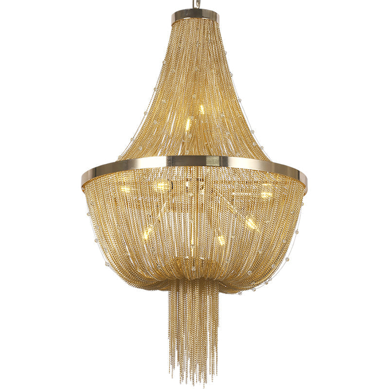 Gold Aluminum Chain Round Tassel Chandelier Diameter 22"