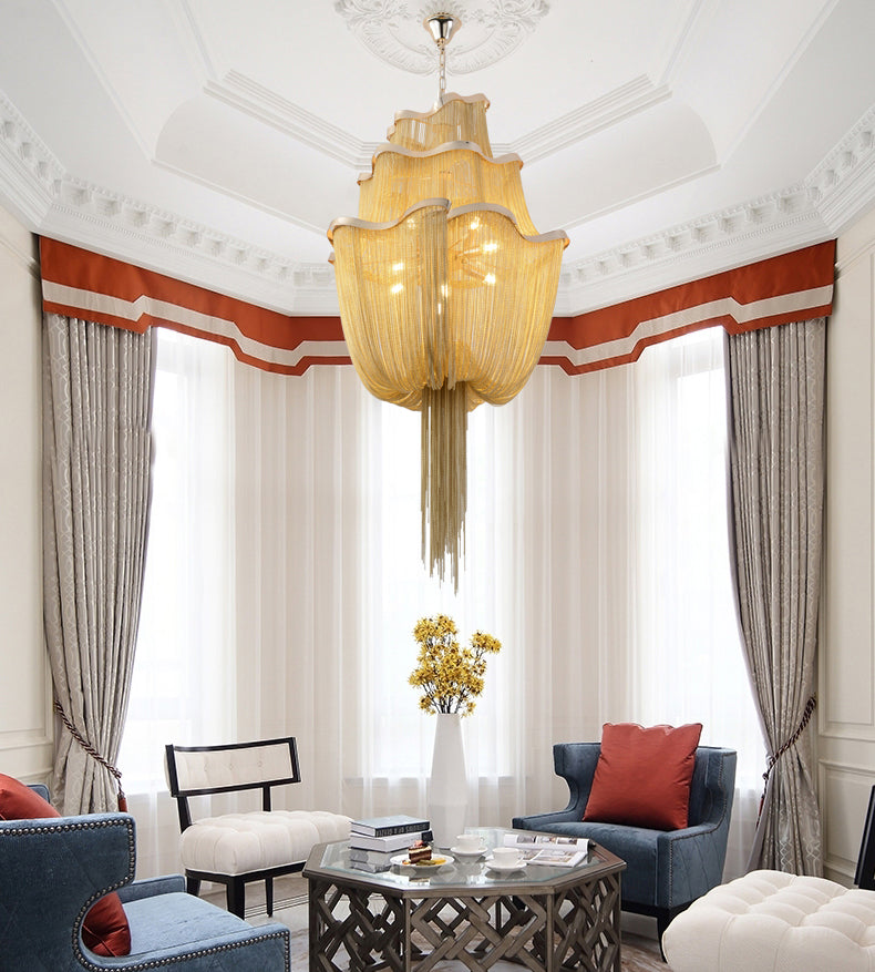 Modern Big Framework Aluminum Chain Tassel Chandelier