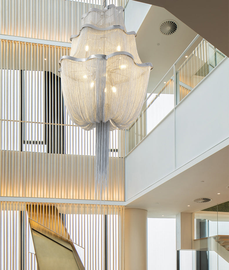 Modern Big Framework Aluminum Chain Tassel Chandelier