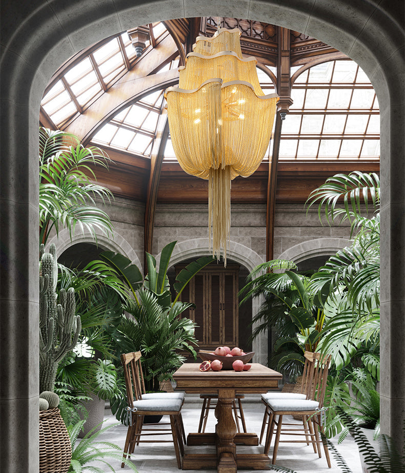 Modern Big Framework Aluminum Chain Tassel Chandelier