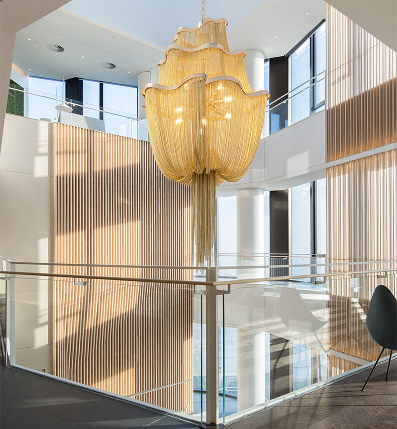 Modern Big Framework Aluminum Chain Tassel Chandelier