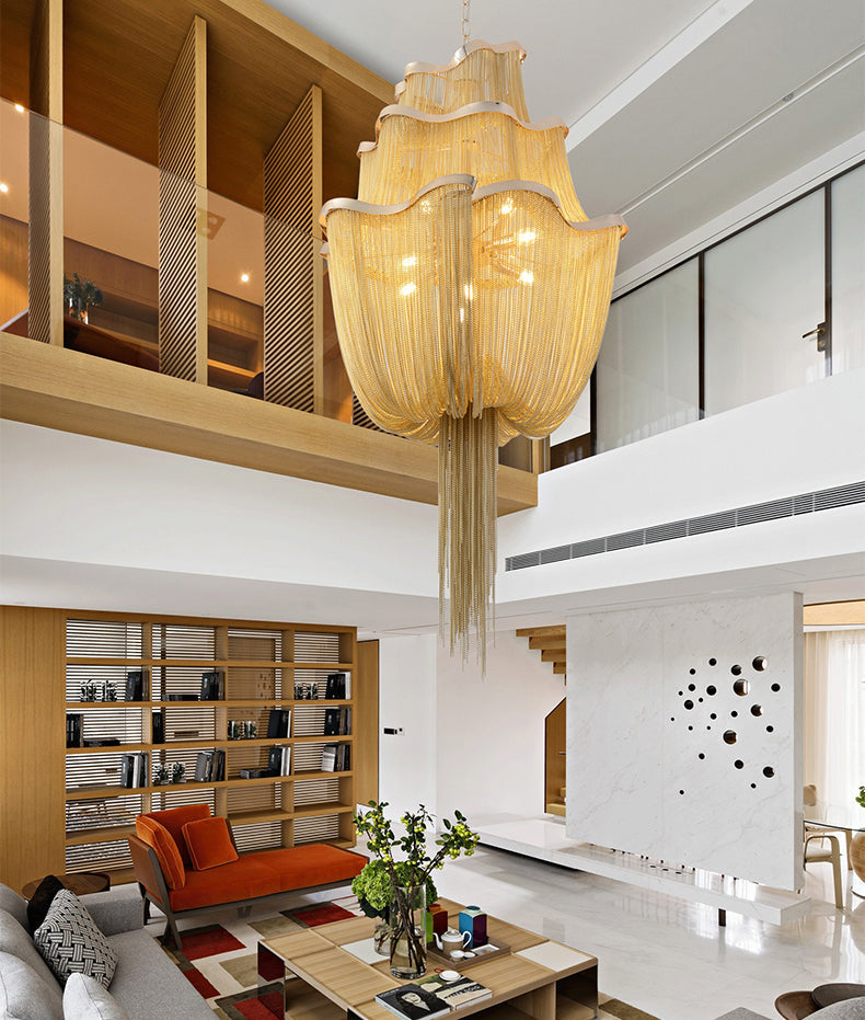 Modern Big Framework Aluminum Chain Tassel Chandelier