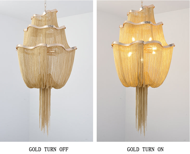 Modern Big Framework Aluminum Chain Tassel Chandelier
