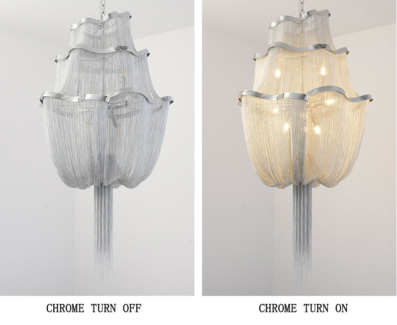 Modern Big Framework Aluminum Chain Tassel Chandelier
