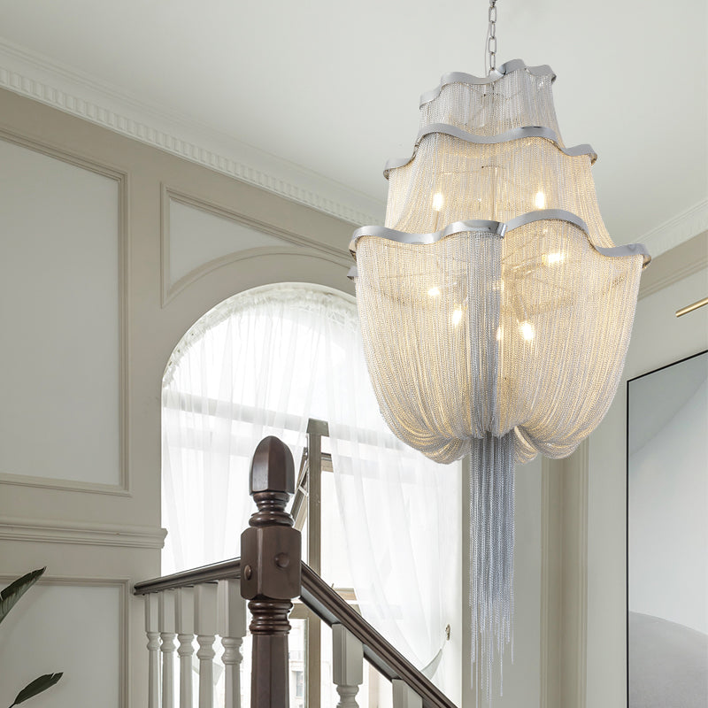 Modern Big Framework Aluminum Chain Tassel Chandelier