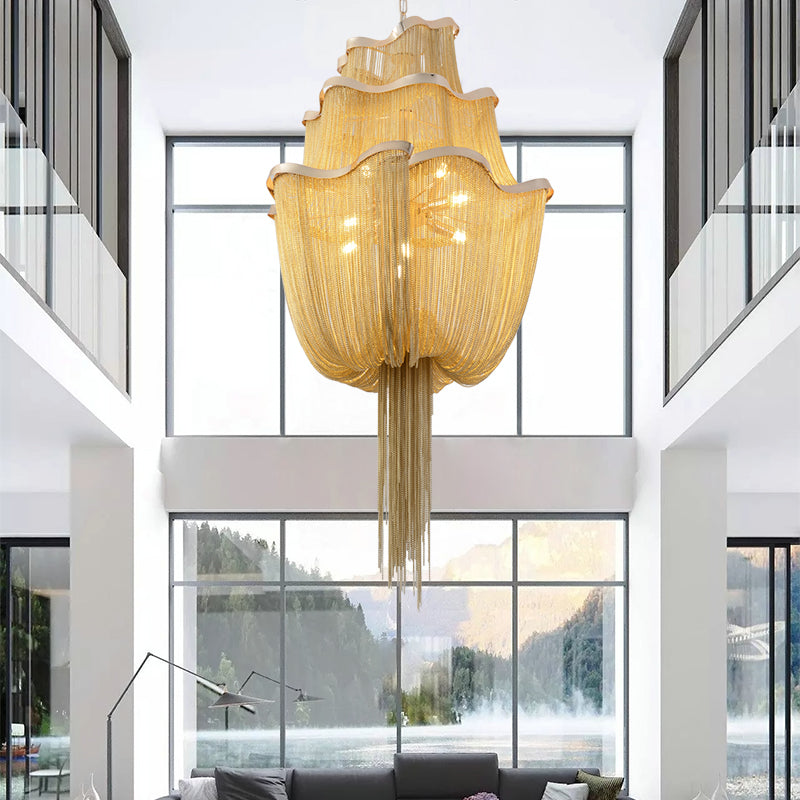 Modern Big Framework Aluminum Chain Tassel Chandelier