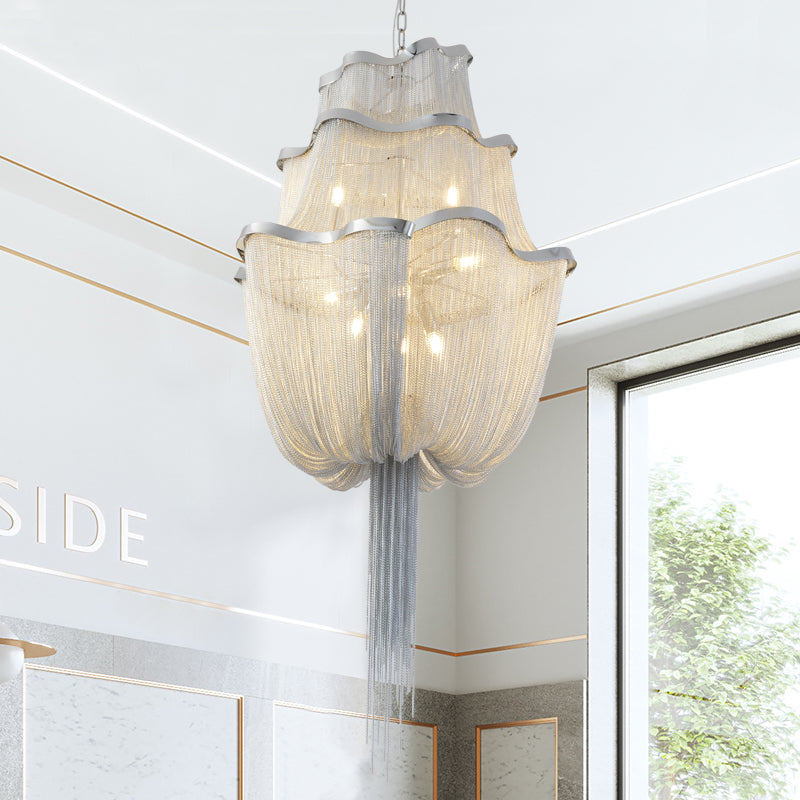 Modern Big Framework Aluminum Chain Tassel Chandelier