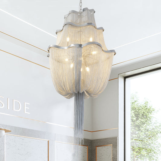 Modern Big Framework Aluminum Chain Tassel Chandelier