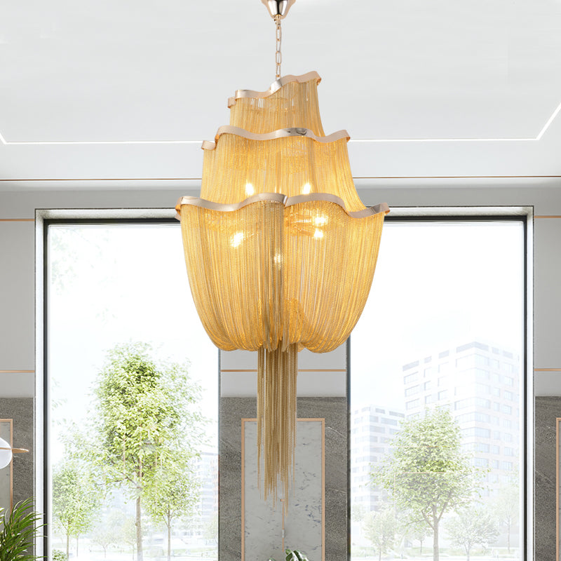 Modern Big Framework Aluminum Chain Tassel Chandelier