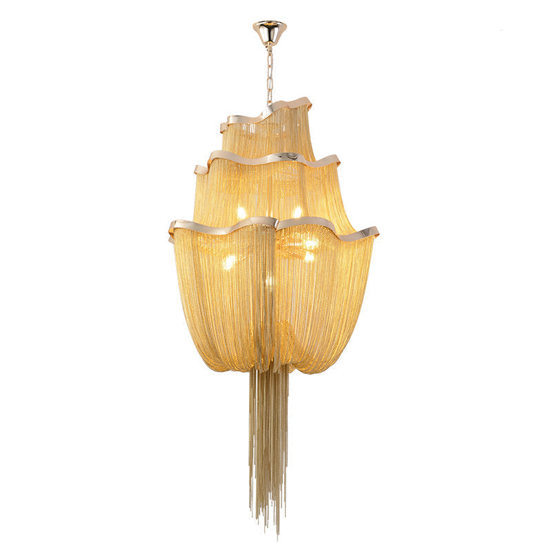 Modern Big Framework Aluminum Chain Tassel Chandelier