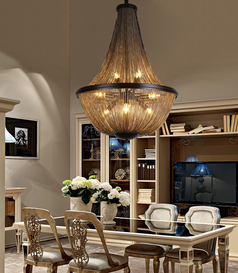Aluminum Chain Tassel Round Chandelier For Dining Room
