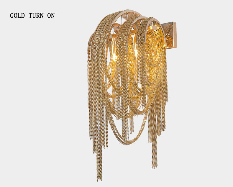 Fashionable Plated Aluminum Chain Tassel Wall Sconce Height 22.8"