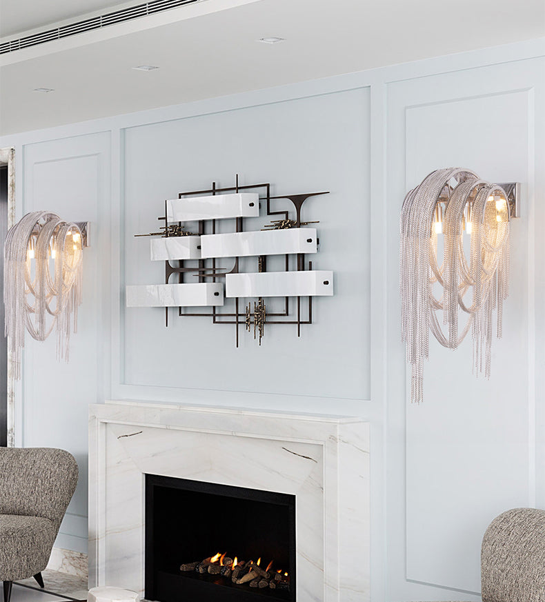 Fashionable Plated Aluminum Chain Tassel Wall Sconce Height 22.8"