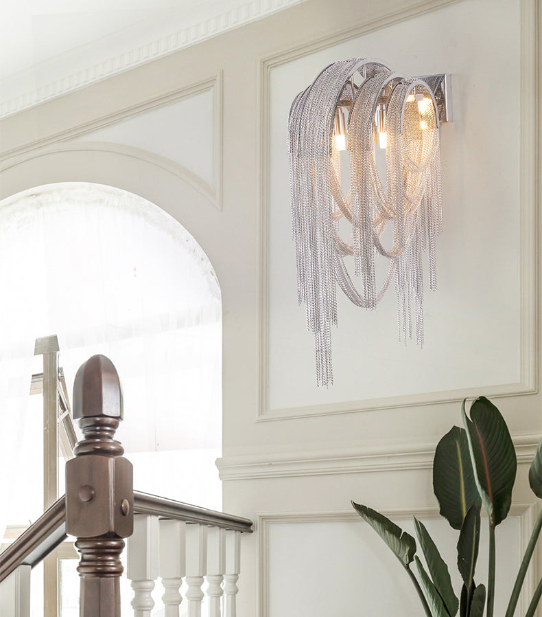 Fashionable Plated Aluminum Chain Tassel Wall Sconce Height 22.8"