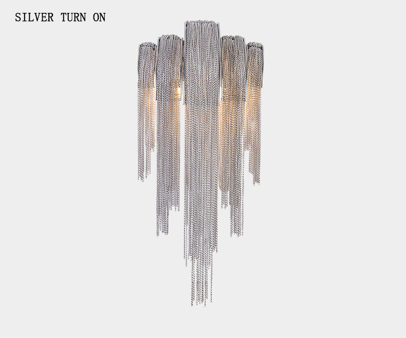 Fashionable Plated Aluminum Chain Tassel Wall Sconce Height 22.8"