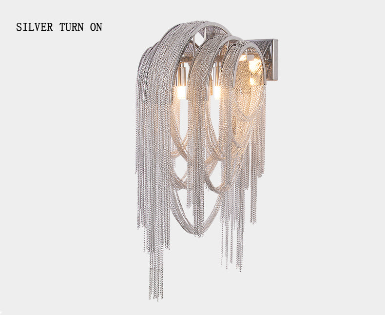 Fashionable Plated Aluminum Chain Tassel Wall Sconce Height 22.8"