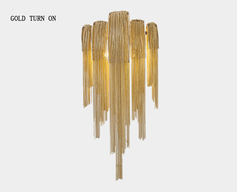 Fashionable Plated Aluminum Chain Tassel Wall Sconce Height 22.8"