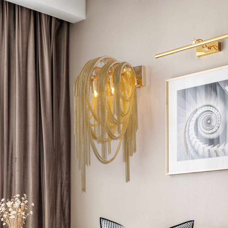 Fashionable Plated Aluminum Chain Tassel Wall Sconce Height 22.8"