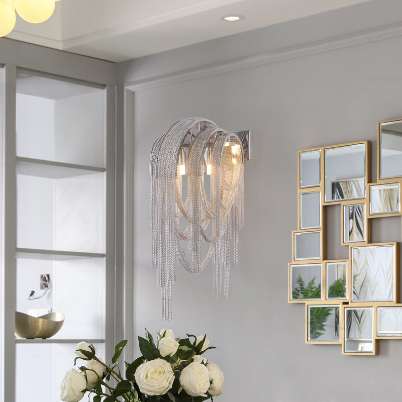 Fashionable Plated Aluminum Chain Tassel Wall Sconce Height 22.8"