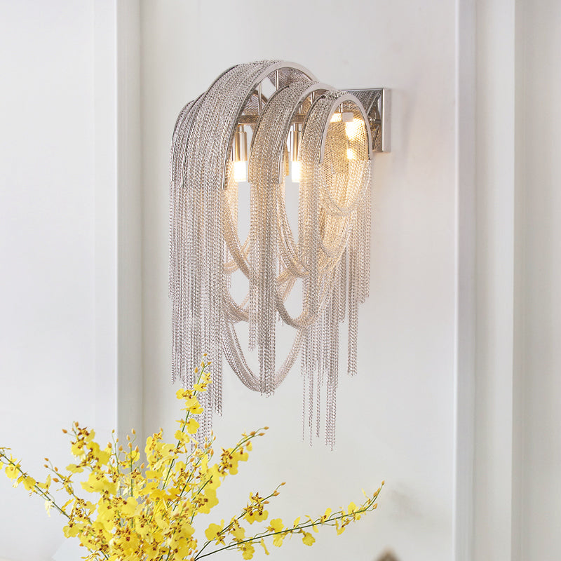 Fashionable Plated Aluminum Chain Tassel Wall Sconce Height 22.8"