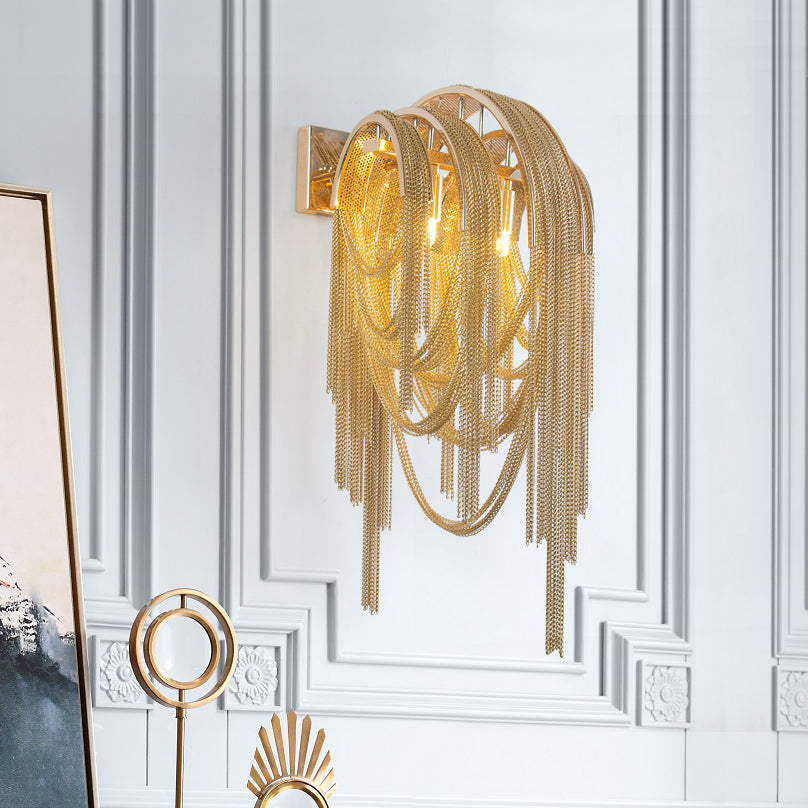 Fashionable Plated Aluminum Chain Tassel Wall Sconce Height 22.8"