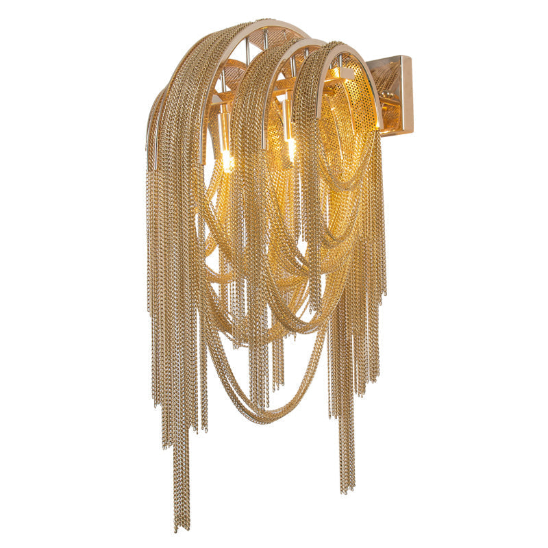 Fashionable Plated Aluminum Chain Tassel Wall Sconce Height 22.8"