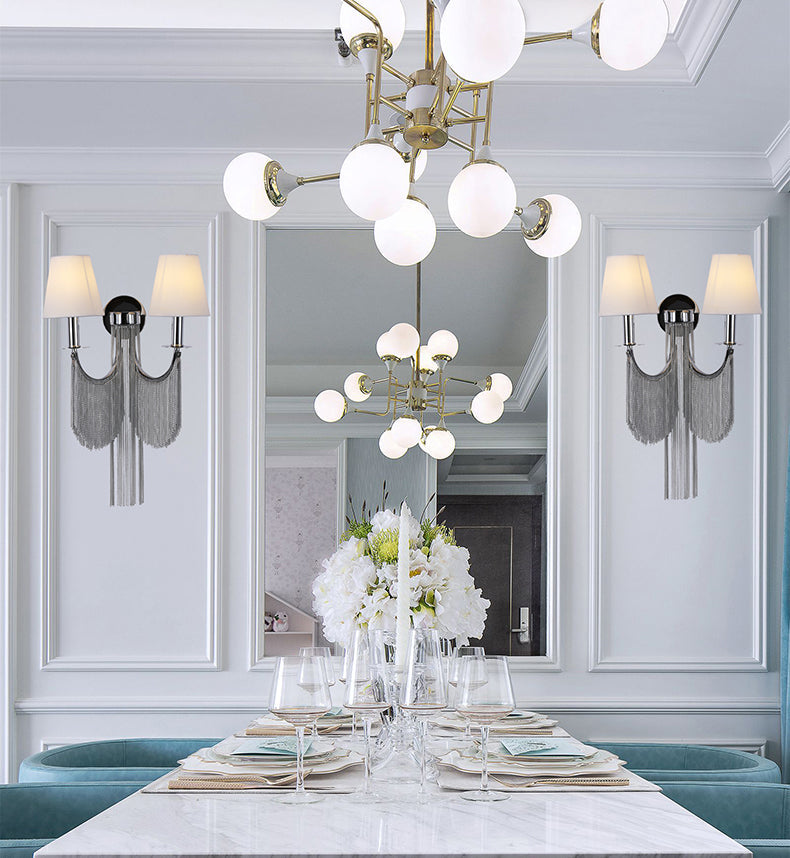 Double Lampholder Plated Aluminum Chain Tassel Wall Sconce 2 Lights