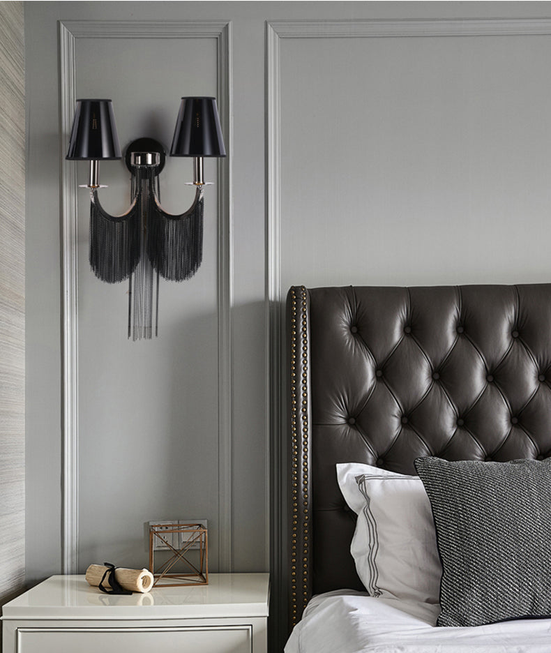 Double Lampholder Plated Aluminum Chain Tassel Wall Sconce 2 Lights