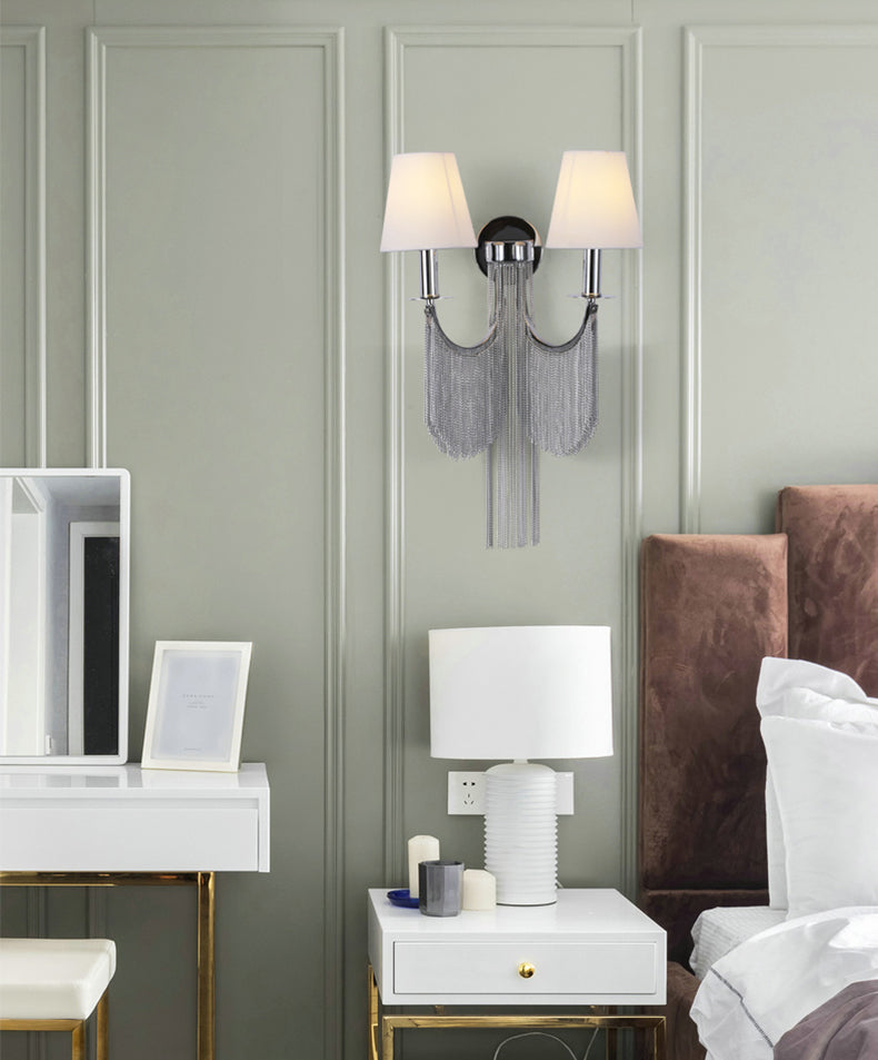 Double Lampholder Plated Aluminum Chain Tassel Wall Sconce 2 Lights