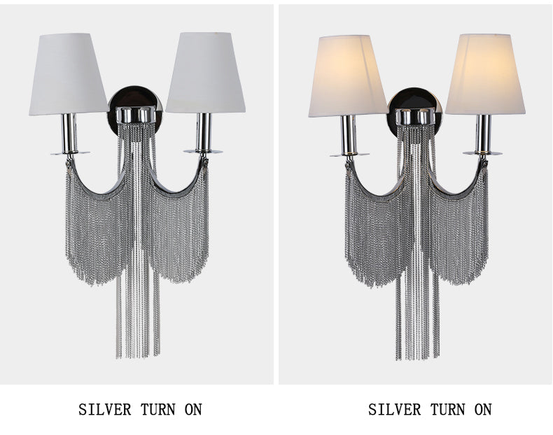Double Lampholder Plated Aluminum Chain Tassel Wall Sconce 2 Lights