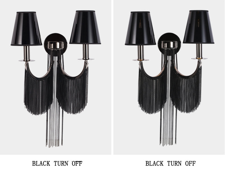 Double Lampholder Plated Aluminum Chain Tassel Wall Sconce 2 Lights