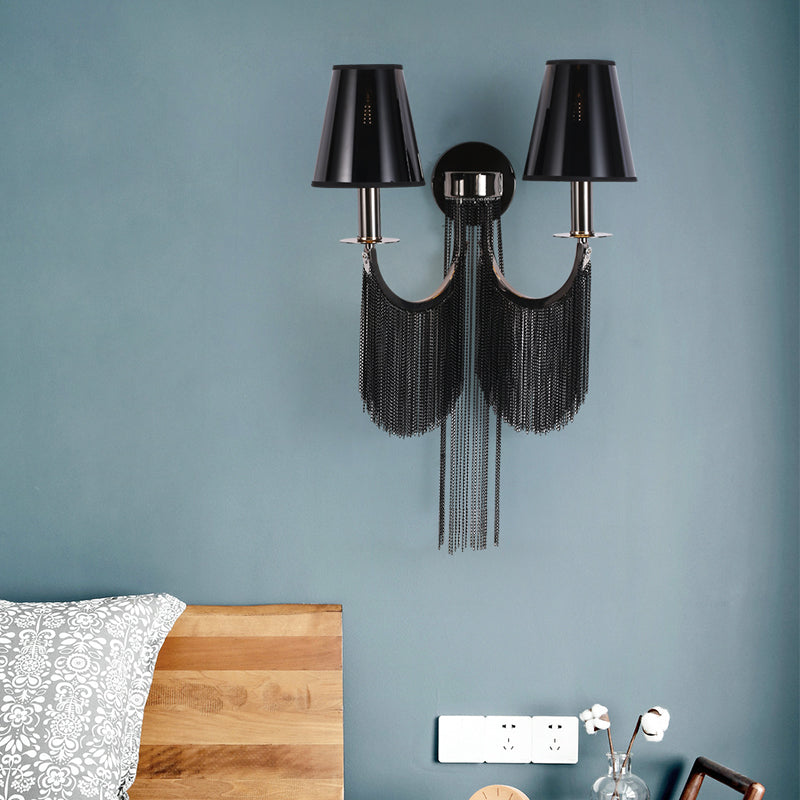 Double Lampholder Plated Aluminum Chain Tassel Wall Sconce 2 Lights