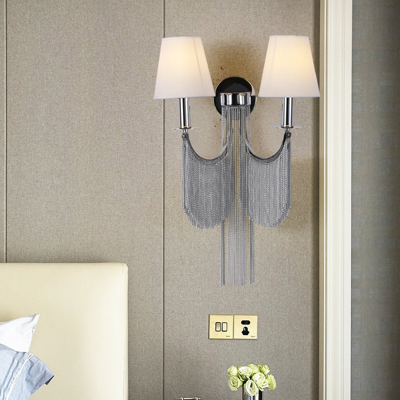 Double Lampholder Plated Aluminum Chain Tassel Wall Sconce 2 Lights
