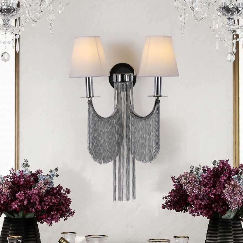 Double Lampholder Plated Aluminum Chain Tassel Wall Sconce 2 Lights