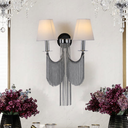 Double Lampholder Plated Aluminum Chain Tassel Wall Sconce 2 Lights