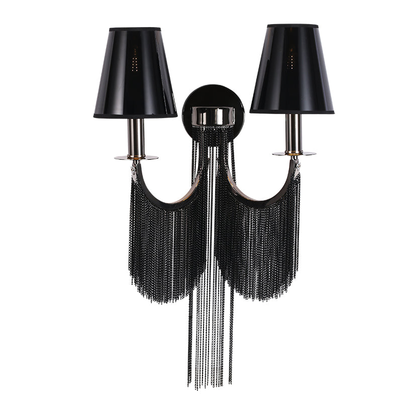 Double Lampholder Plated Aluminum Chain Tassel Wall Sconce 2 Lights