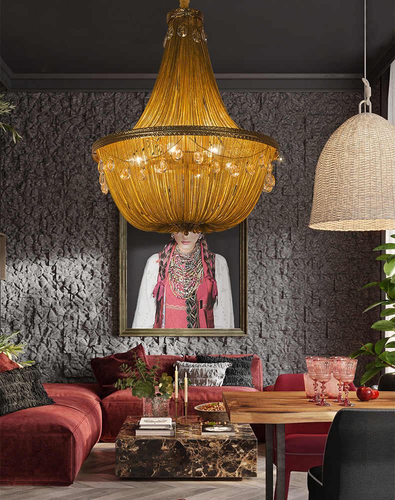 Crystal decoration Aluminum Chain Tassel Chandelier Golden Diameter 24"