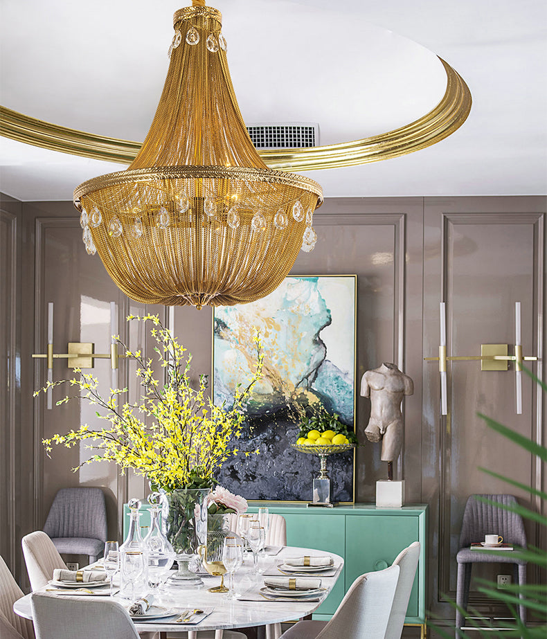 Crystal decoration Aluminum Chain Tassel Chandelier Golden Diameter 24"